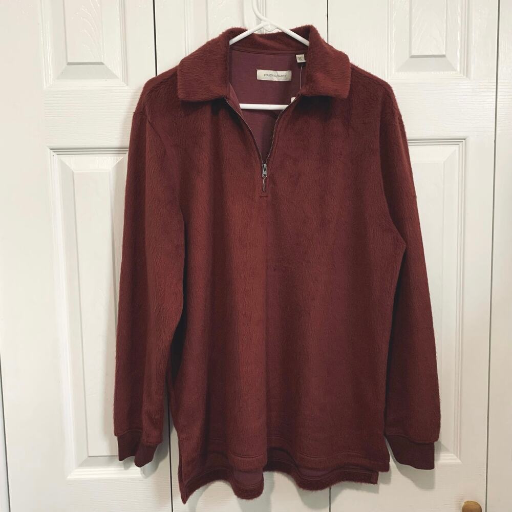 Standard/Cloth NWT Urban Outfitters Red Fleece Quarter Zip Pullover Small